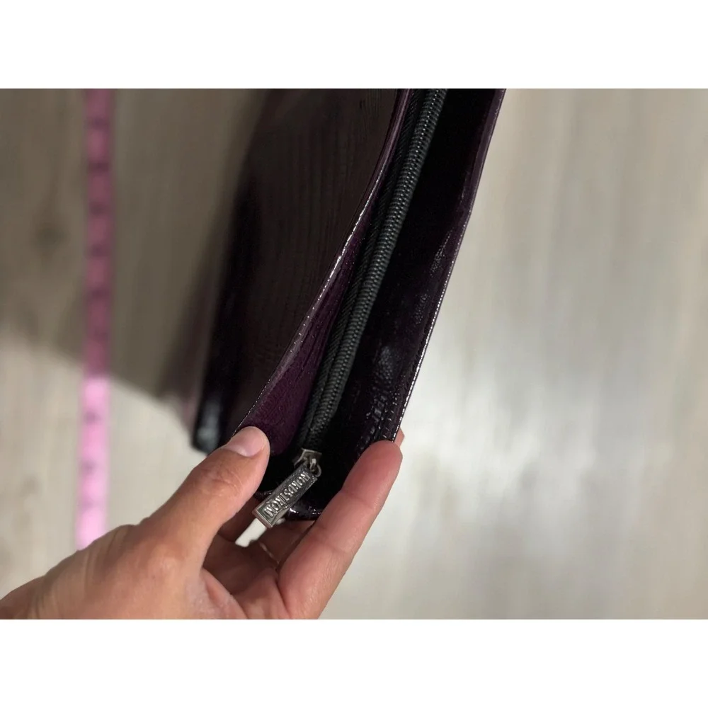 NORDSTROM Womens‎ Plum Lizard Embossed Patent Faux Leather Clutch Evening Bag